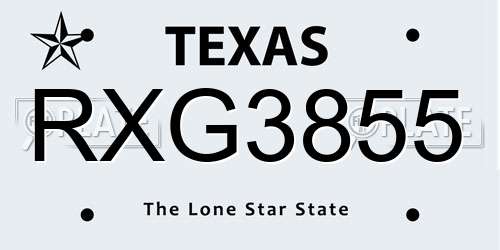 RXG3855 Texas License Plate