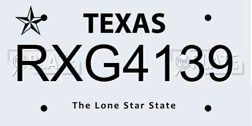 RXG4139 Texas License Plate