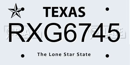 RXG6745 Texas License Plate