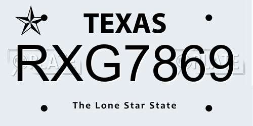 RXG7869 Texas License Plate
