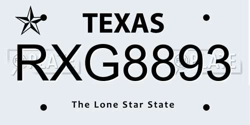 RXG8893 Texas License Plate
