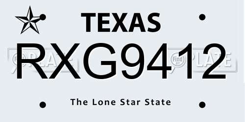 RXG9412 Texas License Plate