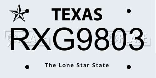 RXG9803 Texas License Plate