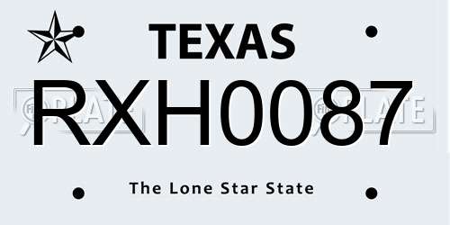RXH0087 Texas License Plate