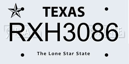RXH3086 Texas License Plate
