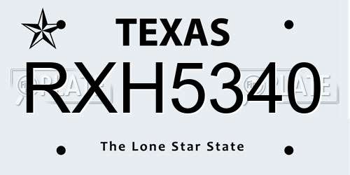 RXH5340 Texas License Plate