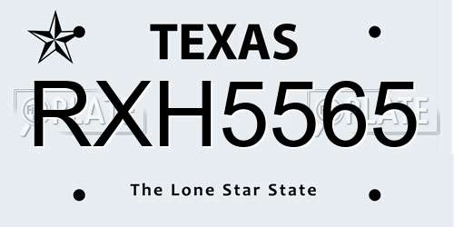 RXH5565 Texas License Plate