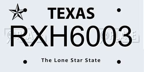 RXH6003 Texas License Plate