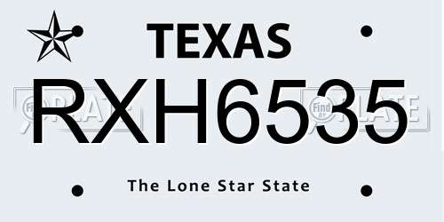 RXH6535 Texas License Plate