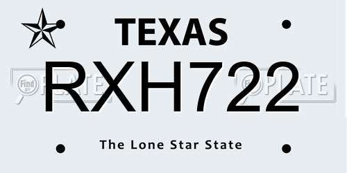 RXH722 Texas License Plate