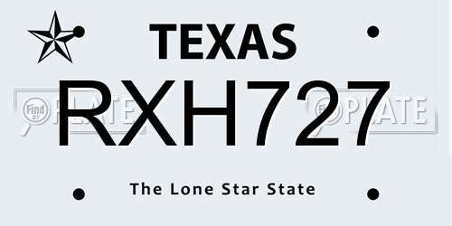 RXH727 Texas License Plate