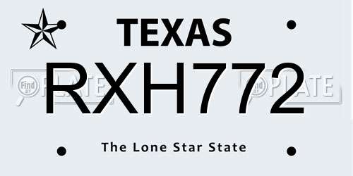 RXH772 Texas License Plate