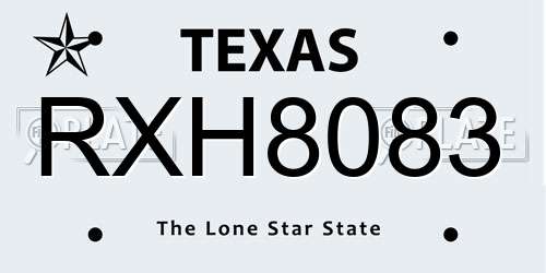 RXH8083 Texas License Plate