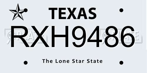 RXH9486 Texas License Plate