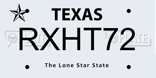 RXHT72 Texas License Plate