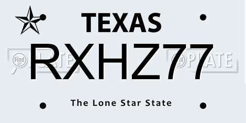 RXHZ77 Texas License Plate