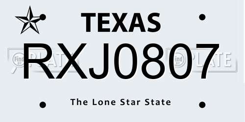 RXJ0807 Texas License Plate