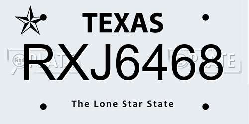 RXJ6468 Texas License Plate