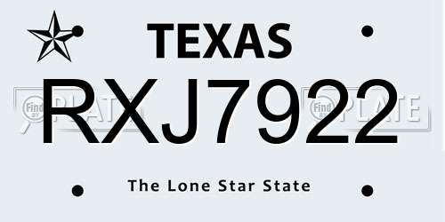 RXJ7922 Texas License Plate