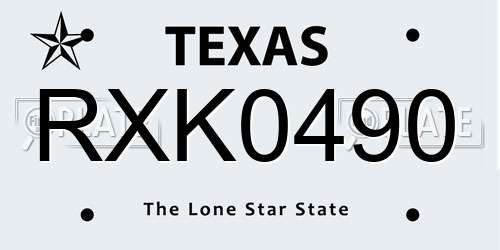 RXK0490 Texas License Plate