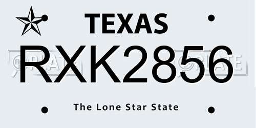 RXK2856 Texas License Plate