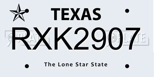 RXK2907 Texas License Plate
