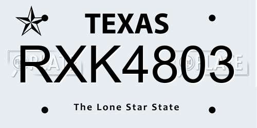 RXK4803 Texas License Plate