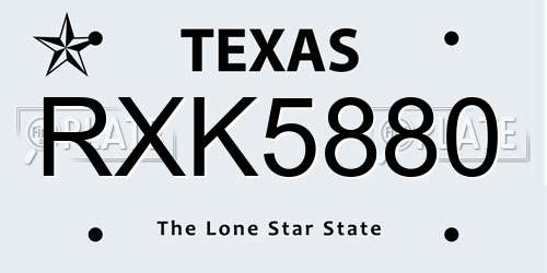 RXK5880 Texas License Plate