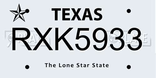 RXK5933 Texas License Plate