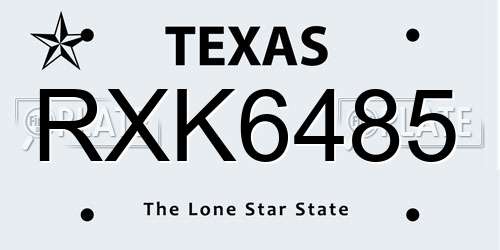 RXK6485 Texas License Plate