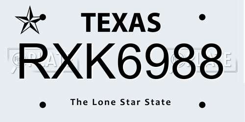 RXK6988 Texas License Plate