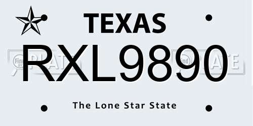 RXL9890 Texas License Plate