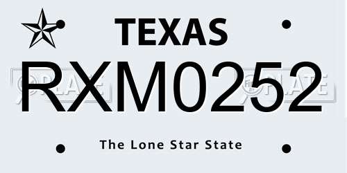 RXM0252 Texas License Plate