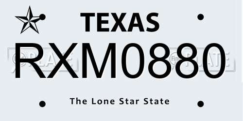 RXM0880 Texas License Plate