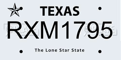 RXM1795 Texas License Plate