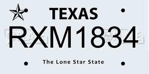 RXM1834 Texas License Plate
