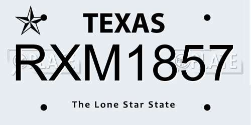 RXM1857 Texas License Plate