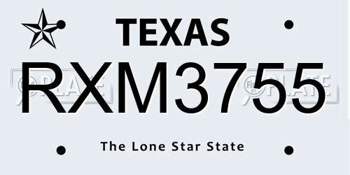 RXM3755 Texas License Plate