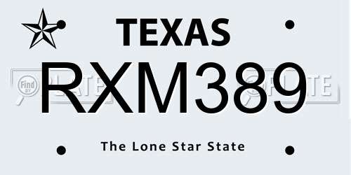 RXM389 Texas License Plate