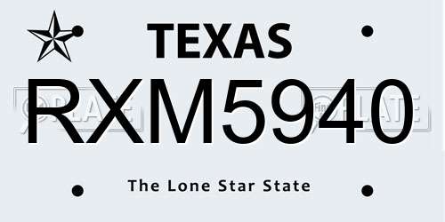 RXM5940 Texas License Plate