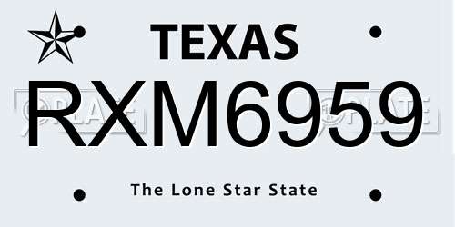 RXM6959 Texas License Plate