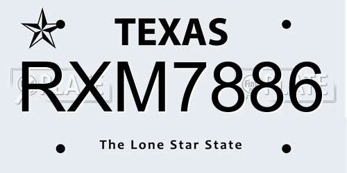 RXM7886 Texas License Plate