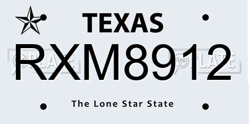 RXM8912 Texas License Plate