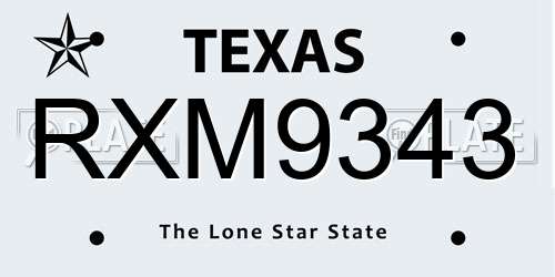 RXM9343 Texas License Plate