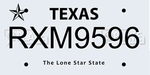 RXM9596 Texas License Plate