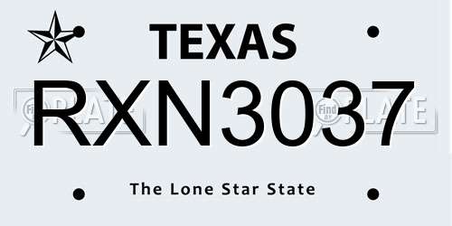 RXN3037 Texas License Plate