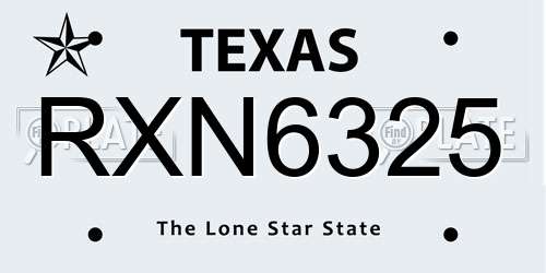 RXN6325 Texas License Plate