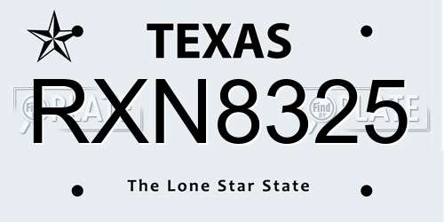 RXN8325 Texas License Plate
