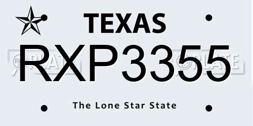 RXP3355 Texas License Plate