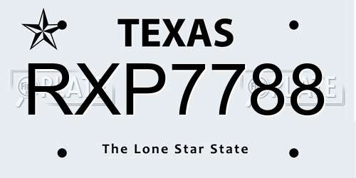 RXP7788 Texas License Plate